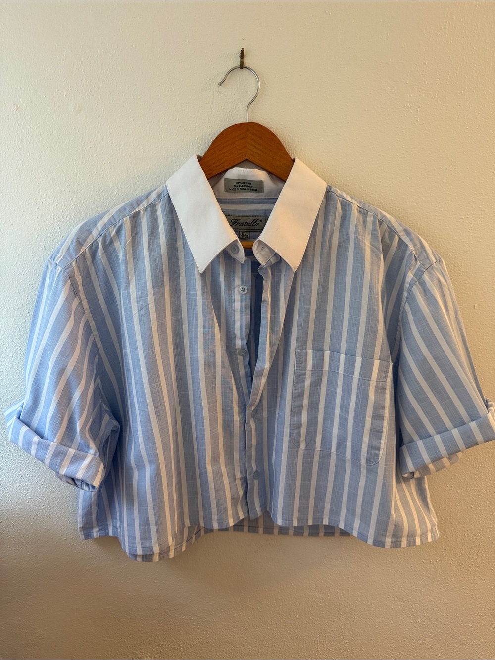 Upcycled stripped cropped and boxy button up fits xs-m/l